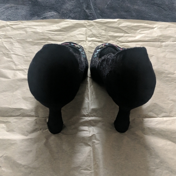 Bejeweled Velour Curved Peep Toe Heels - Picture 5 of 10